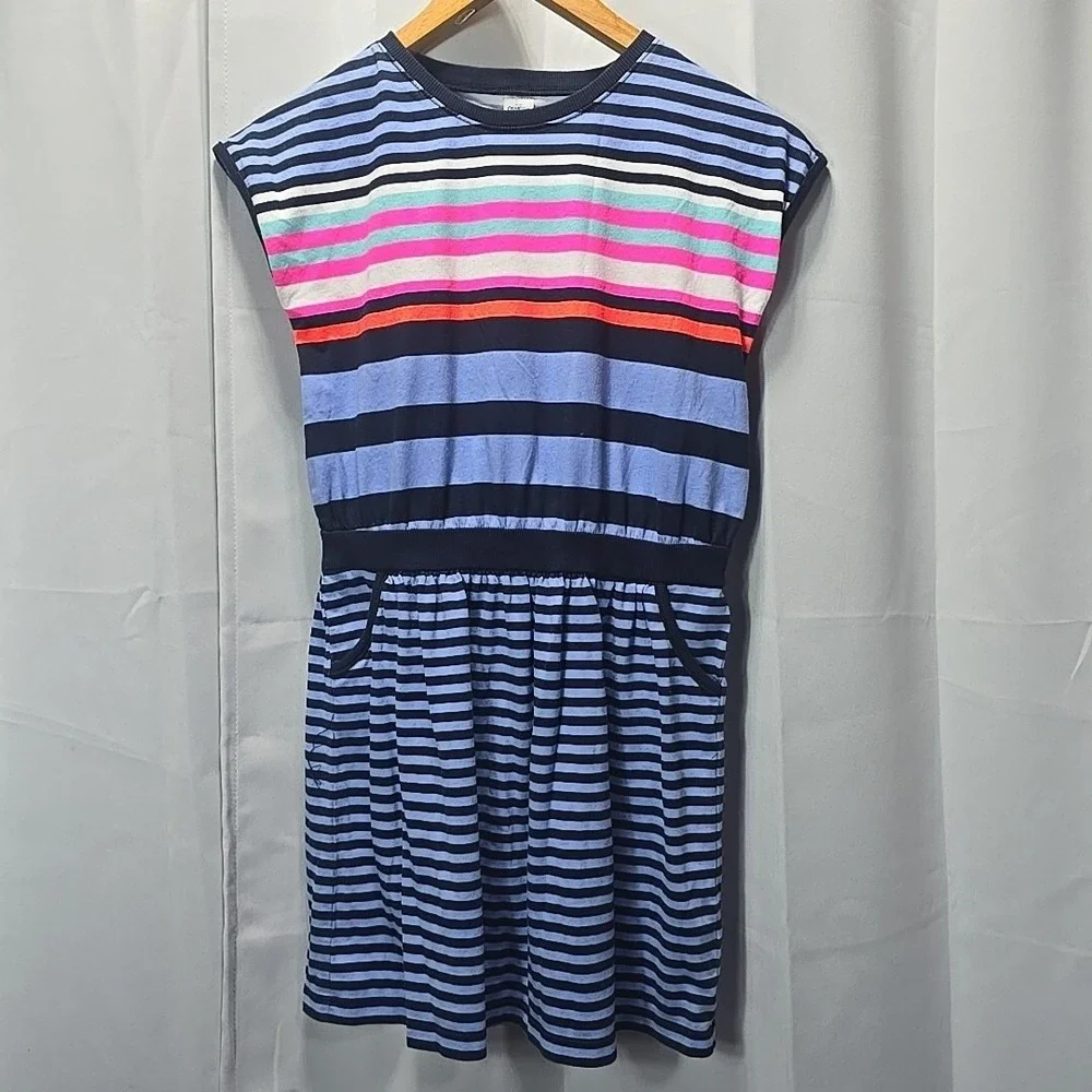 OshKosh Blue‎ Striped Knit Dress Pockets Girls 14 Nautical Casual Summer Preppy